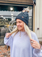 Cable Knit Pom Beanie - Multiple Color Options